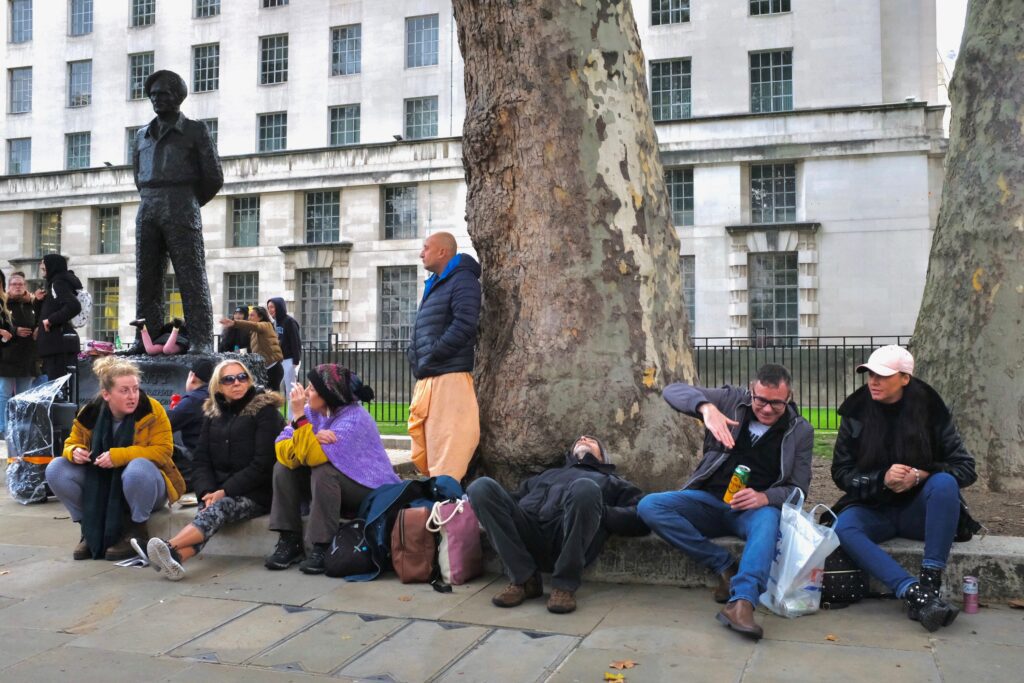 London Street Photography Lockdown Statue Crowd Anti-Vax